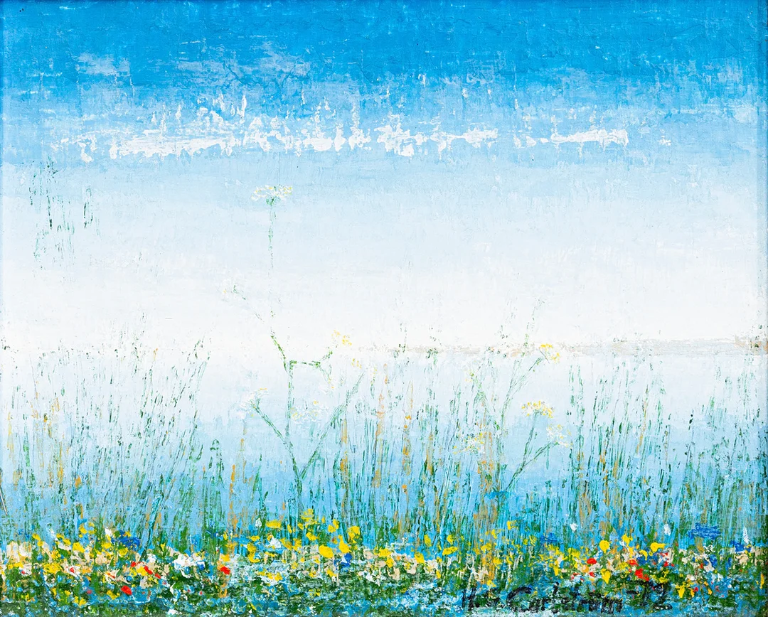 HÅKAN G CARLSTRÖM. Sommaräng vid vatten, olja på pannå, signerad och daterad, H.G, Carlström, -72. — Paintings — Auktionshuset Kolonn