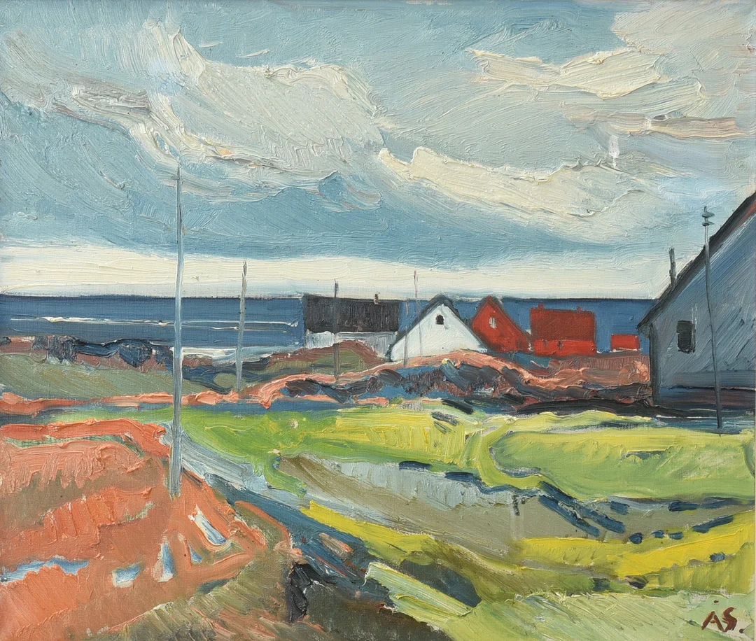 AAGE STRAND. (1910-75). Komposition, olie på lærred, Signeret AS. — Paintings — Sørensen Auktioner