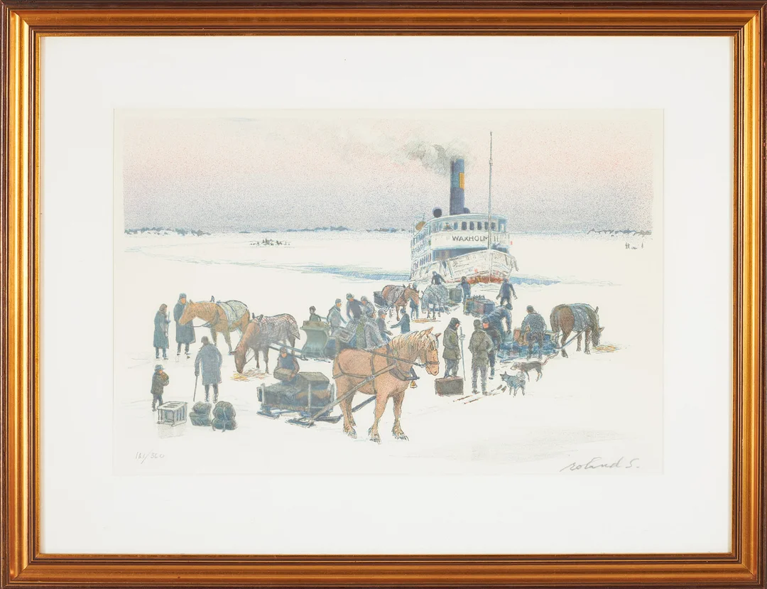 ROLAND SVENSSON. Waxholm, färglitografi, signerad, numrerad 121/360. — Engravings & Prints — Stockholms Auktionsverk Sickla