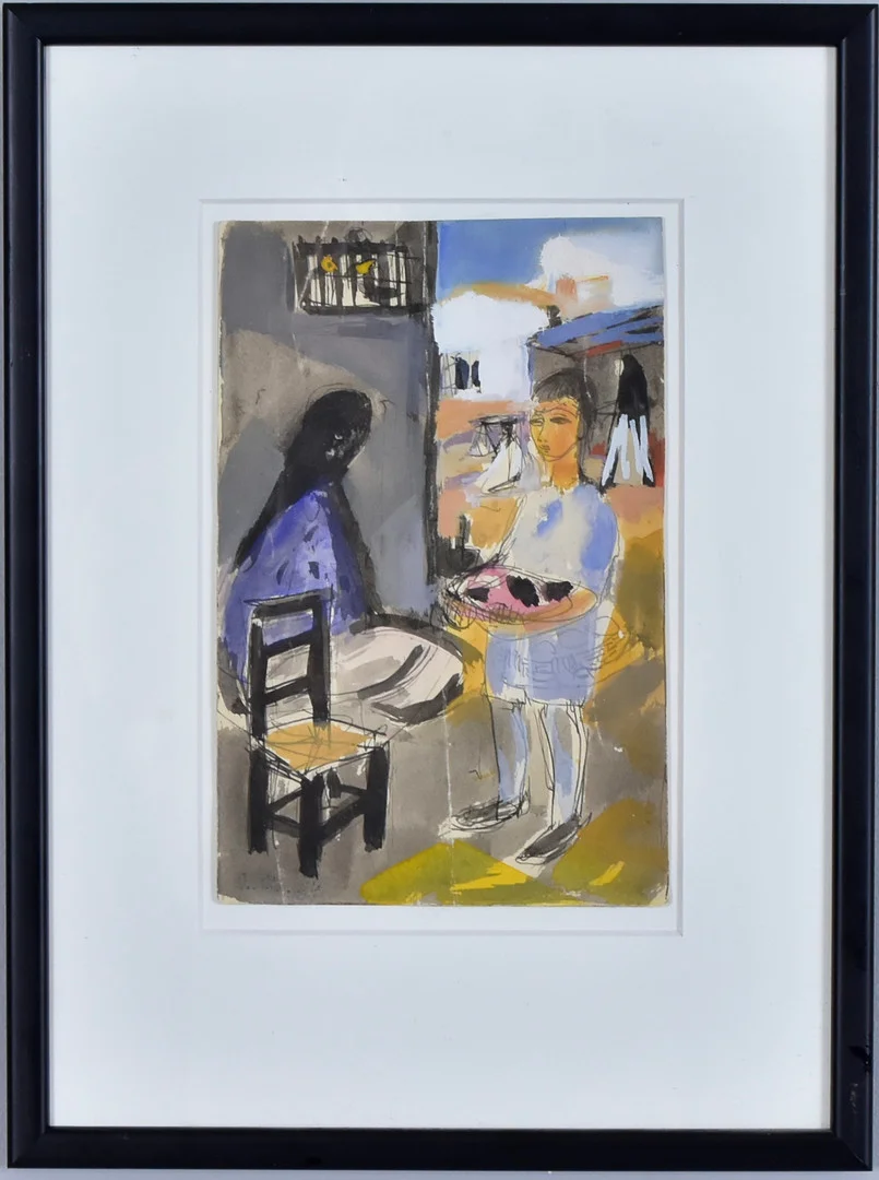 OIDENTIFIERAD KONSTNÄR. akvarell, sydländsk stadsbild med personer. — Paintings — Halmstads Auktionskammare