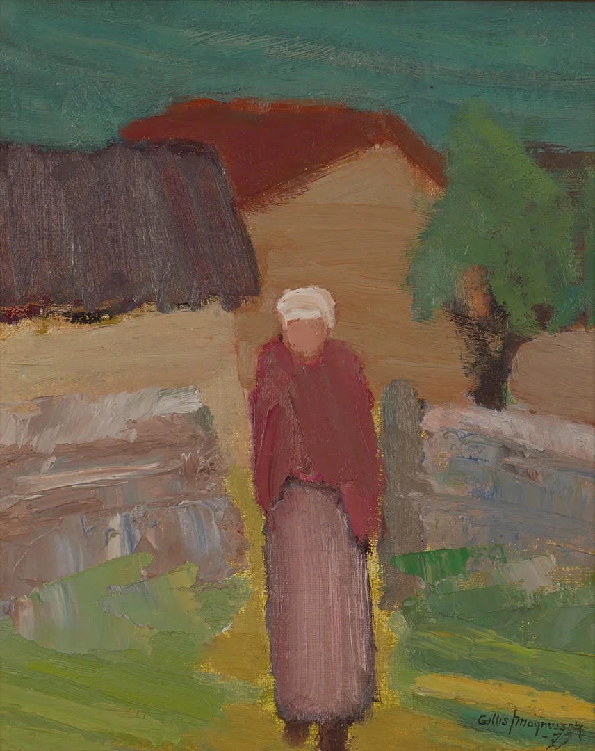 GILLIS MAGNUSSON. "Gårdby Öland", olja på duk uppfodrad på pannå, signerad Gillis Magnusson -79. — Paintings — Auktionsfirma Kenneth Svensson i Kalmar
