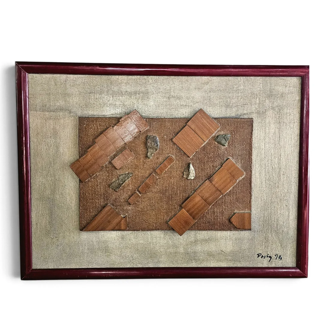 FIRMADO PUIG. Sin título, collage sobre madera. Fechado en 1994. — Paintings — Arce Auctions
