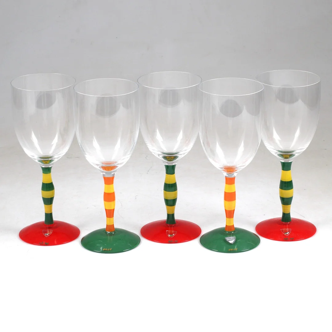 ANNE NILSSON. Vinglas, 5 st, "Polka", Orrefors, 1990-tal. — Utility glass — Stadsauktion Sundsvall