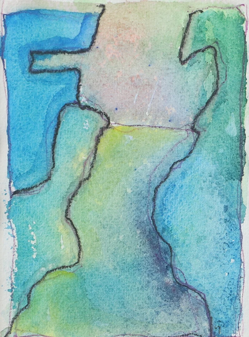 OKÄND KONSTNÄR. Komposition i blått, akvarell, osignerad. — Paintings — Helsingborgs Auktionskammare