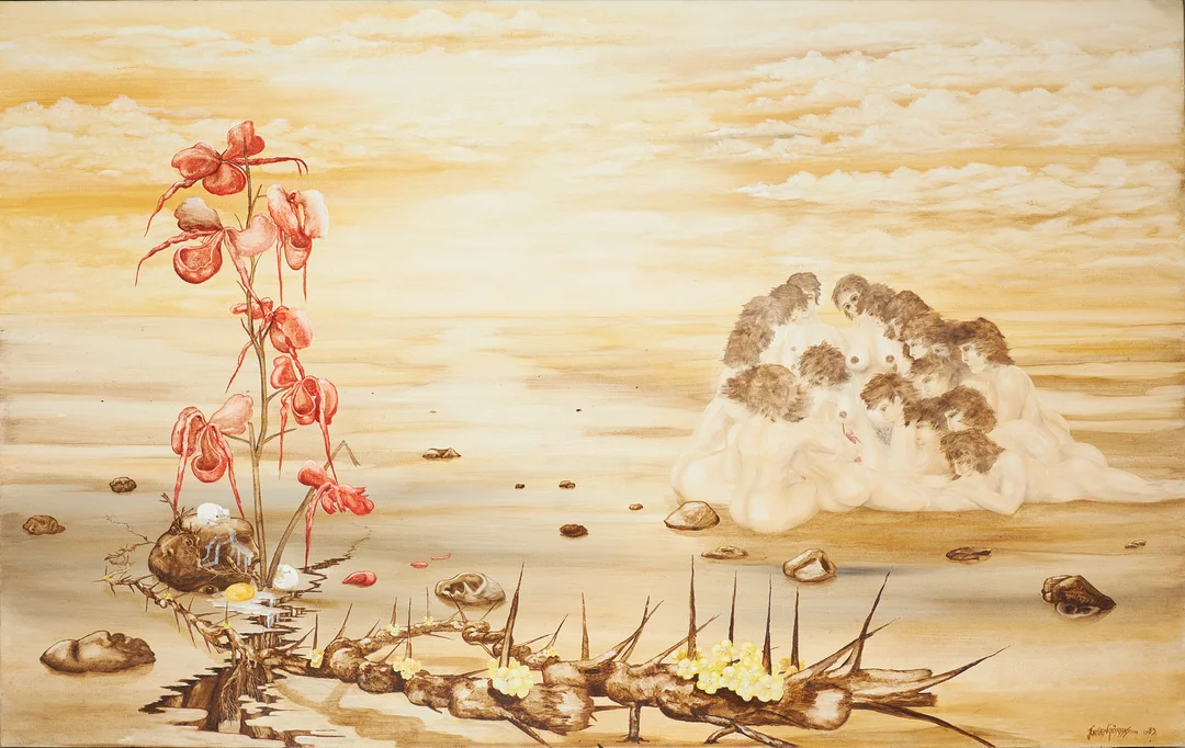 JÖRGEN GÖRANSSON. Surrealistisk komposition, olja på duk, signerad samt daterad 1983. — Paintings — Stockholms Auktionsverk Sickla