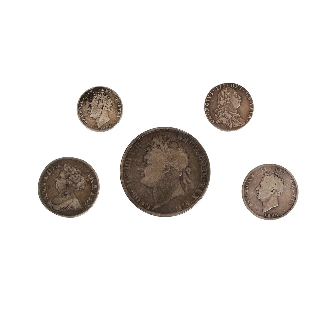 A COLLECTION OF GEORGE III & LATER COINS (5). — Coins & Banknotes — Bishop & Miller