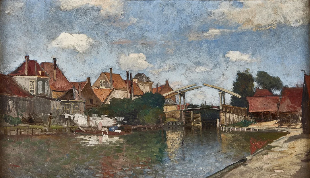 CARL SKÅNBERG. Stadsbild med bro. — Paintings — Stockholms Auktionsverk Magasin 5