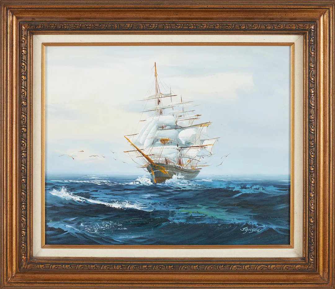 OIDENTIFIERAD KONSTNÄR. Skeppsmotiv, olja på duk, signerad. — Paintings — Stockholms Auktionsverk Sickla