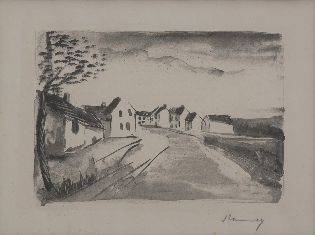 MAURICE DE VLAMINCK 1876-1958. LITOGRAFI, "NELLE-LA-VALLÉE, LA ROUTE", ÉTAT 1. SIGNERAD I BLYERTS, 1925. — Engravings & Prints — Crafoord Auktioner Lund