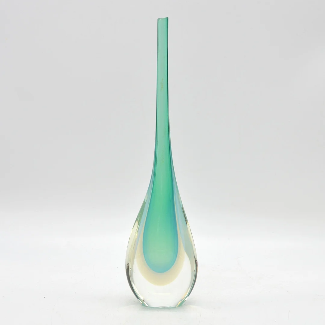 FLAVIO POLI. MURANO DESIGNERVASE, STUDIOGLAS, OPALINO, SOMMERSO, ITALIEN, UM 1960, MIT ZWEI ETIKETTEN. — Art glass — Kunst- und Auktionshaus Kleinhenz