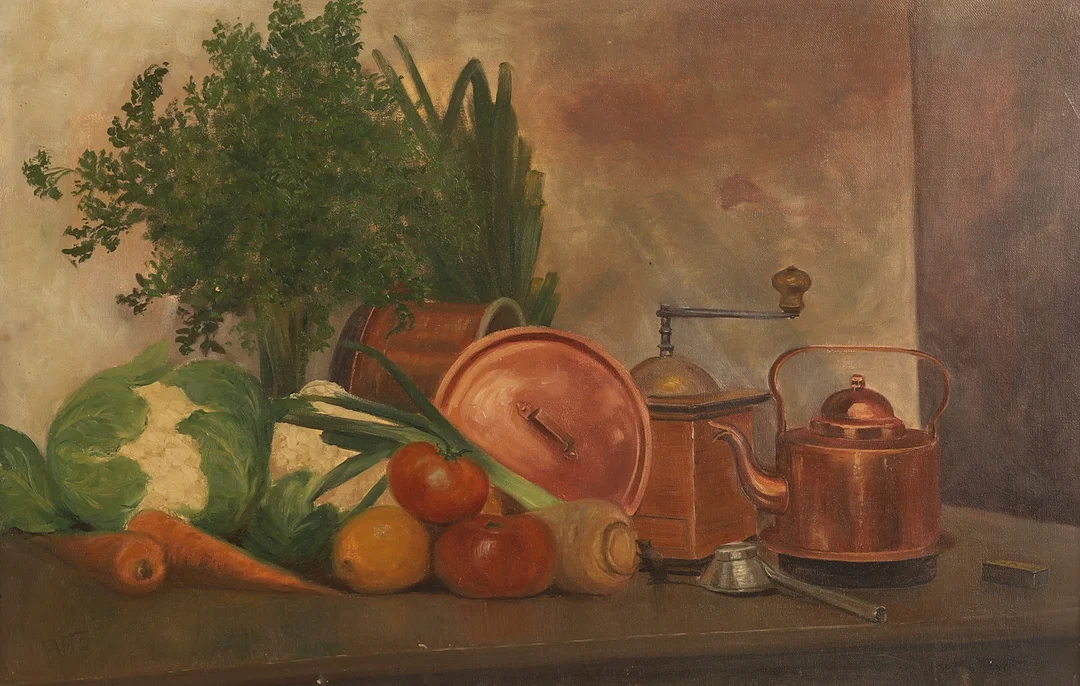 OIDENTIFIERAD KONSTNÄR, olja på duk, monogramsignerad. — Paintings — RA Auktionsverket Norrköping