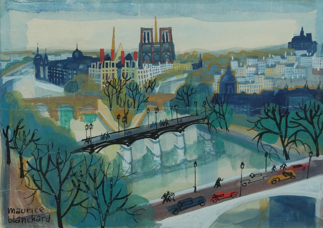 MAURICE BLANCHARD. (1903-1969, FRANKRIKE). Motiv från Paris, gouache. — Paintings — Gomér & Andersson Linköping