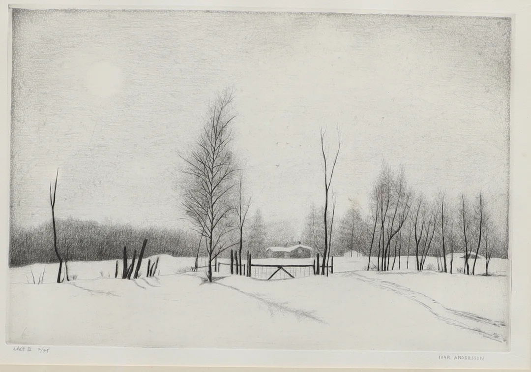 IVAR ANDERSSON. Landskap, etsning, signerad. — Engravings & Prints — Falun Auktionsbyrå