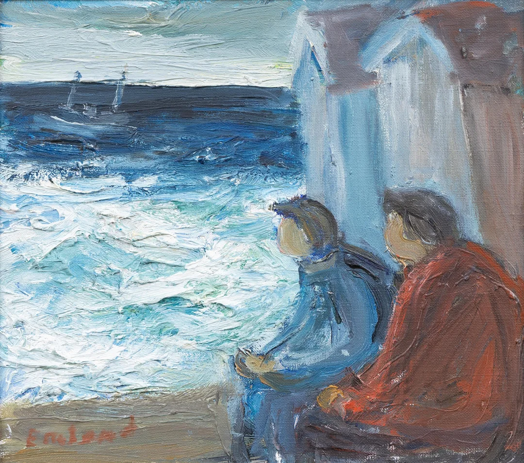 EINAR EMLAND. "I fiskeläge", olja på pannå, signerad. — Paintings — Garpenhus Auktioner