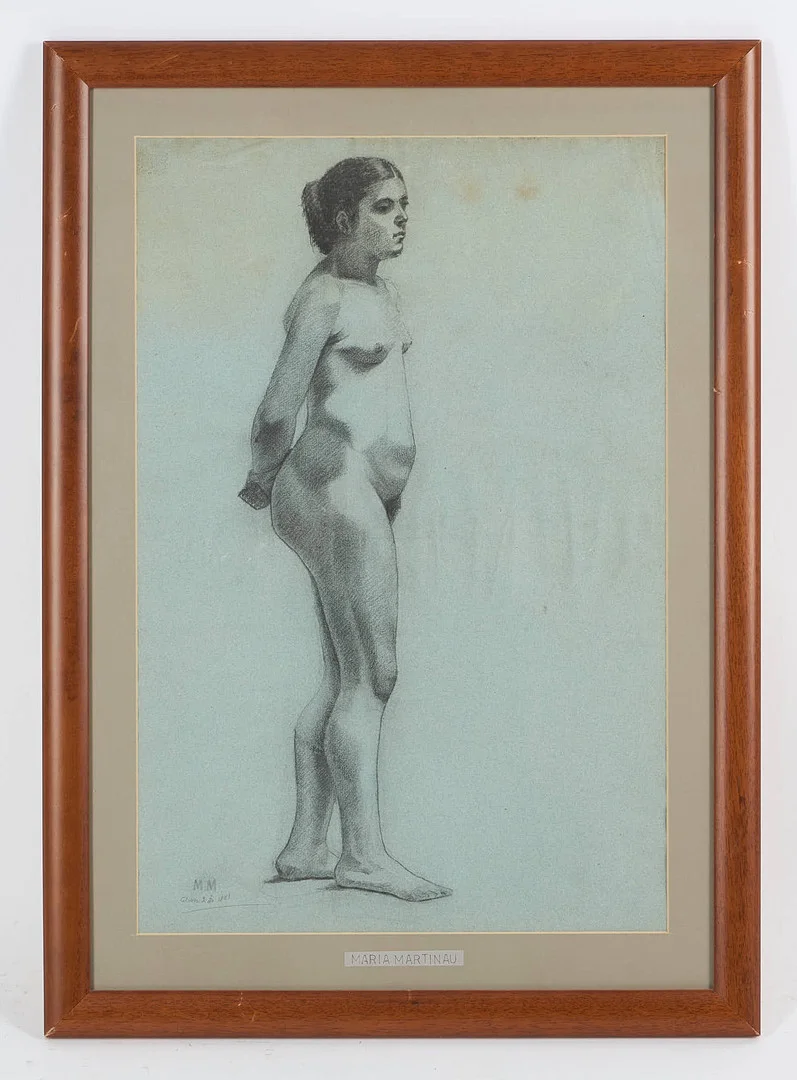 MARIA MARTINAU. Nakenmodell, signerad samt daterad 1881, kolteckning. — Paintings — Stockholms Auktionsverk Helsinki