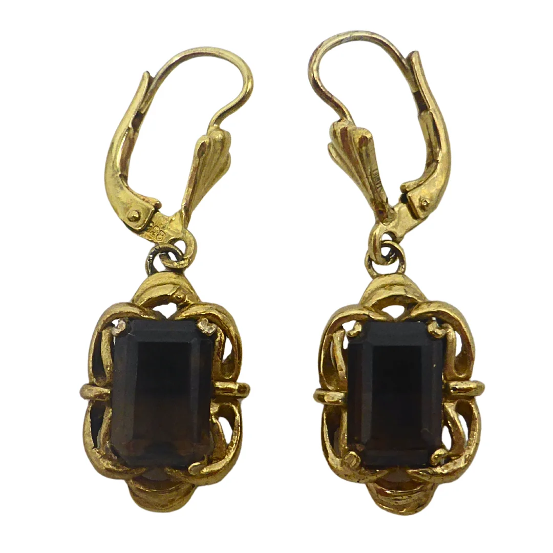 OHRHÄNGER AUS VERGOLDETEM 835ER SILBER MIT RAUCHQUARZ. — Earrings — Auktionshaus Stuber's Hammerschlag