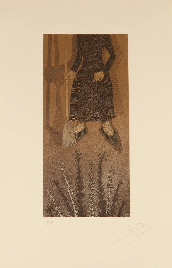 JOAN PONÇ. "kafka 19: dona amb escombra" serie la metamorfosis de kafka. estampación al aguafuerte sobre papel. polígrafa obra gráfica. firmada y justificada a lápiz. 1978. — Engravings & Prints — Barcelona Auctions