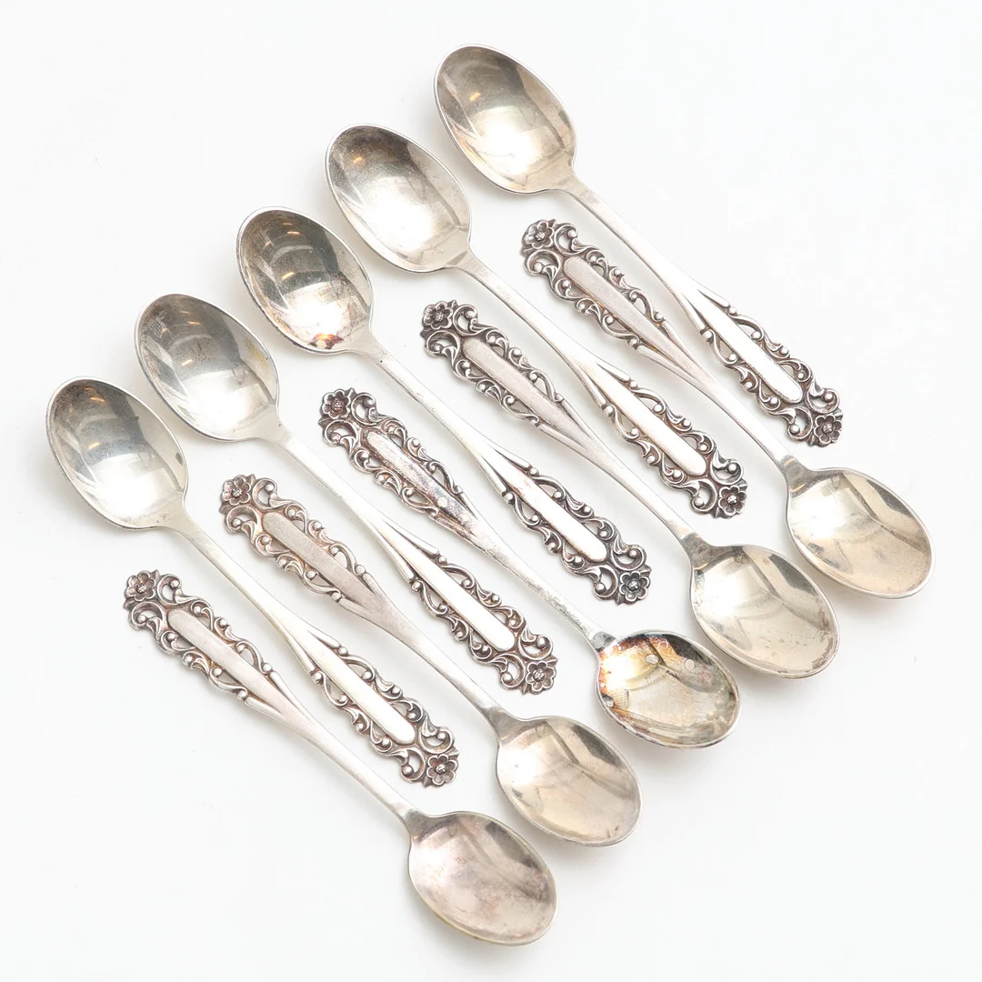 KAFFESKEDAR, 10 st, silver, 132 gram, Svedboms Guldsmeds Ab Hov, Vetlanda, 1900-talets senare del. — Silver — Auktionshuset Thelin & Johansson