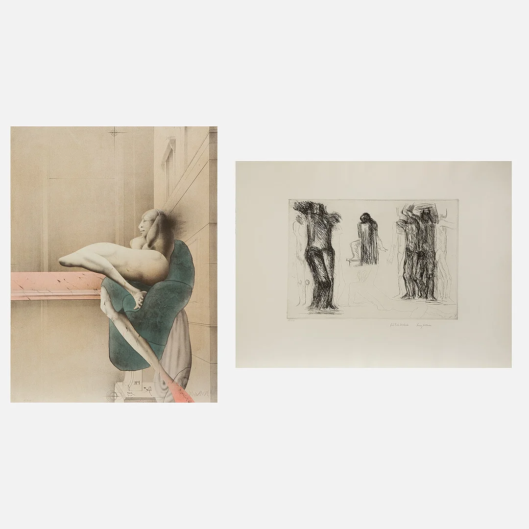 FRITZ WOTRUBA & PAUL WUNDERLICH. "Omaggio a Michaelangelo", etsning och litografi, signerade och numrerade 15/200. — Engravings & Prints — Stockholms Auktionsverk Göteborg