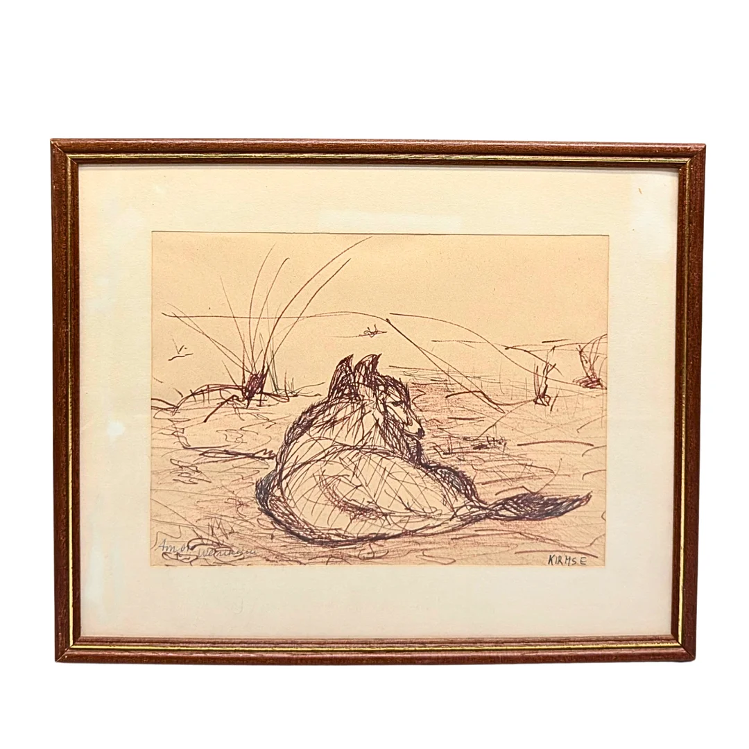 KIRMSE. ZEICHNUNG "AMOR WEINHEIM" VON EINEM LIEGENDEN HUND IN EINER LANDSCHAFTSSZENERIE. — Drawings — Auktionshaus Stuber's Hammerschlag