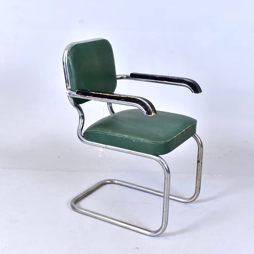 ARMSTOL, kromat stål, funkis 1930-tal. — Armchairs & Chairs — Halmstads Auktionskammare