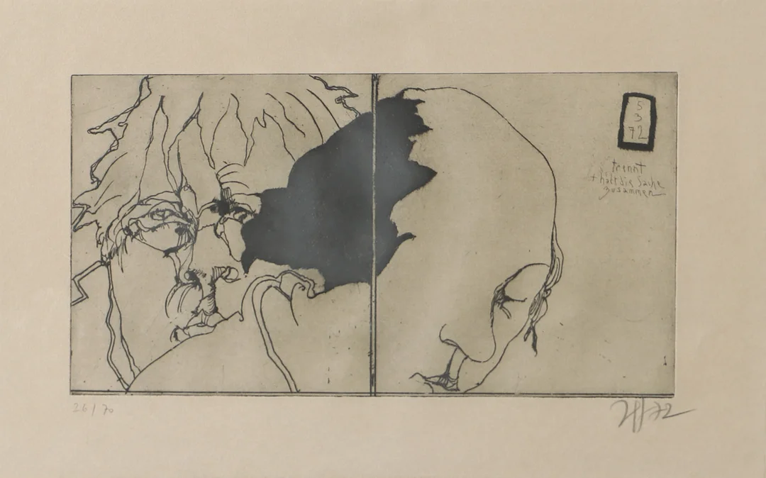 HORST JANSSEN. Porträtt, etsning, signerad J.J. -72. — Engravings & Prints — Helsingborgs Auktionskammare