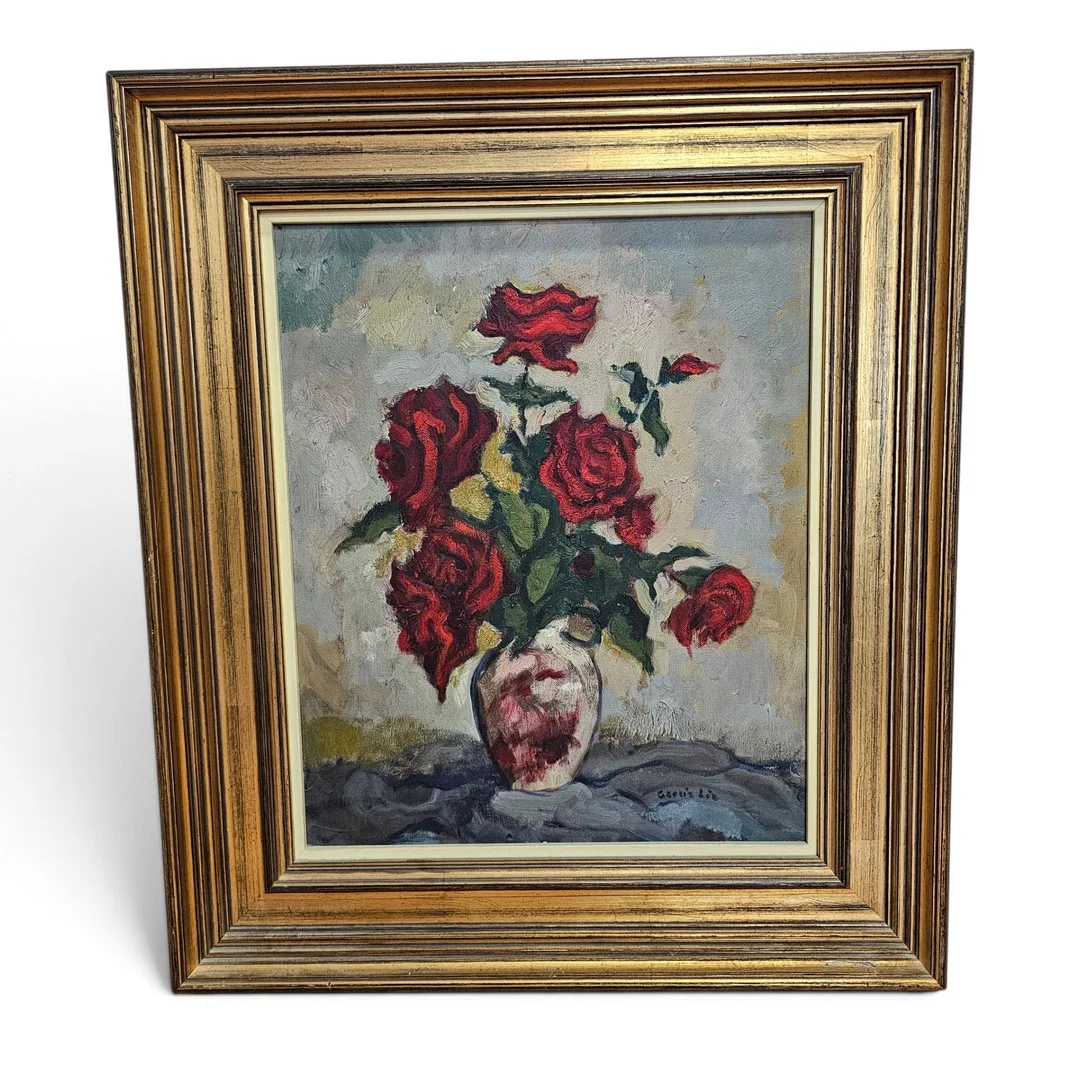 ESCUELA ESPAÑOLA SIGLO XX, FIRMADO GARCIA LIA. Jarrón con rosas, óleo sobre lienzo. — Paintings — Arce Auctions