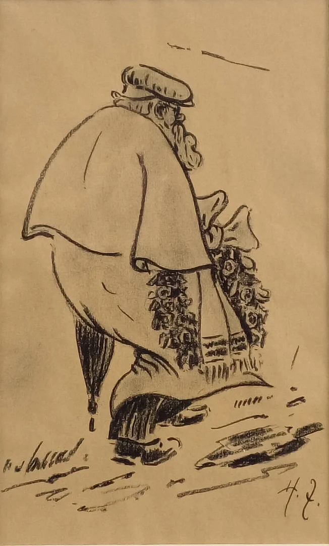 ZILLE, HEINRICH. ZUGESCHRIEBEN. Bärtiger Mann mit Rosenkranz, Kohle auf braunem Papier. — Drawings — Auktionshaus Blank