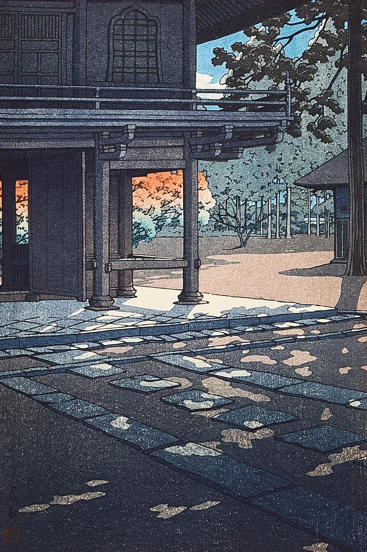 HASUI KAWASE (1883-1957). Heirin Temple, Nobidome/Kasuga Shrine at Nara, tryckare Watanabe Shozaburo ca 1952, träsnitt, signerad Hasui. — Engravings & Prints — Stockholms Auktionsverk Magasin 5