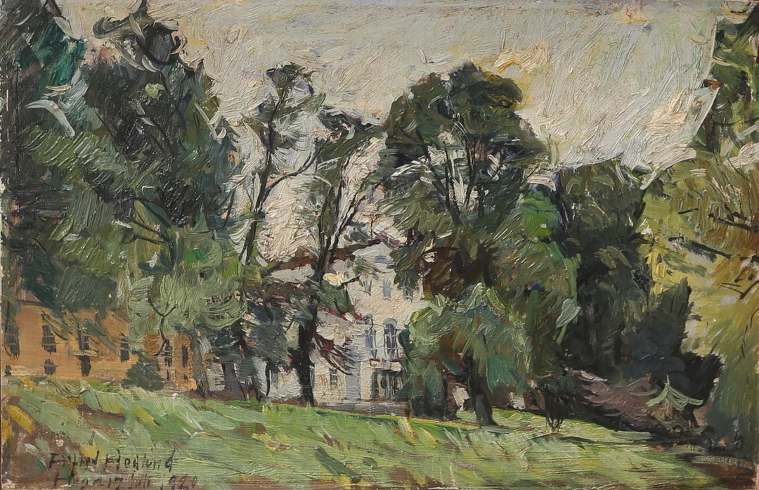 ALFRED HEDLUND. olja på duk, "Haga Slott", uppklistrad på pannå, signerad och daterad 1920. — Paintings — Gomér & Andersson Linköping