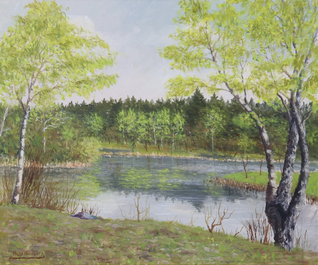 HUGO WIHLBORG (1879-1956). olja på duk, björkar vid vatten. — Paintings — Markus Auktioner