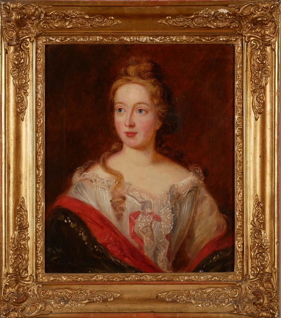 OKÄND KONSTNÄR. Porträtt av högreståndsdam, olja på duk, 1700-tal. — Paintings — Auktionsfirma Kenneth Svensson i Kalmar