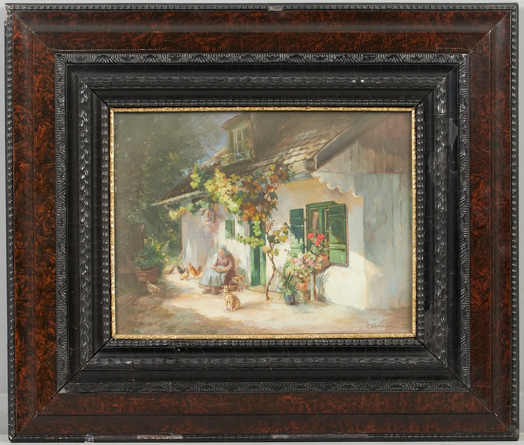 LUISE THOMASSIN (GESTORBEN 1960). Alte Dame mit Hund, Gemälde. — Paintings — Stockholms Auktionsverk Köln