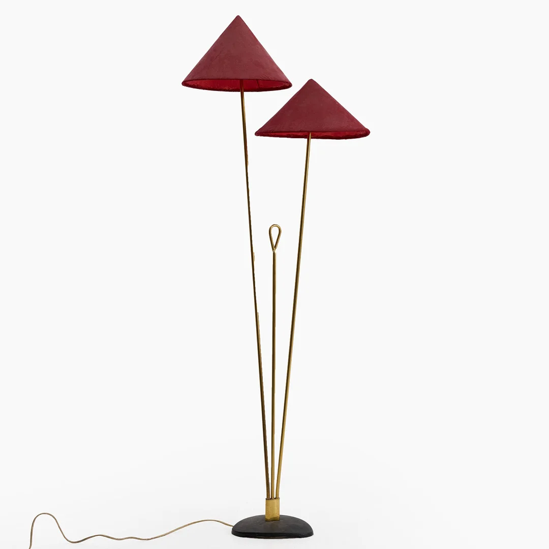 GOLVLAMPA, 2 ljuspunkter, mässing, svartlackerad metall, Arnold Wiks Fabriker, Norge, 1950-tal. — Floor lights — Crafoord Auktioner Stockholm