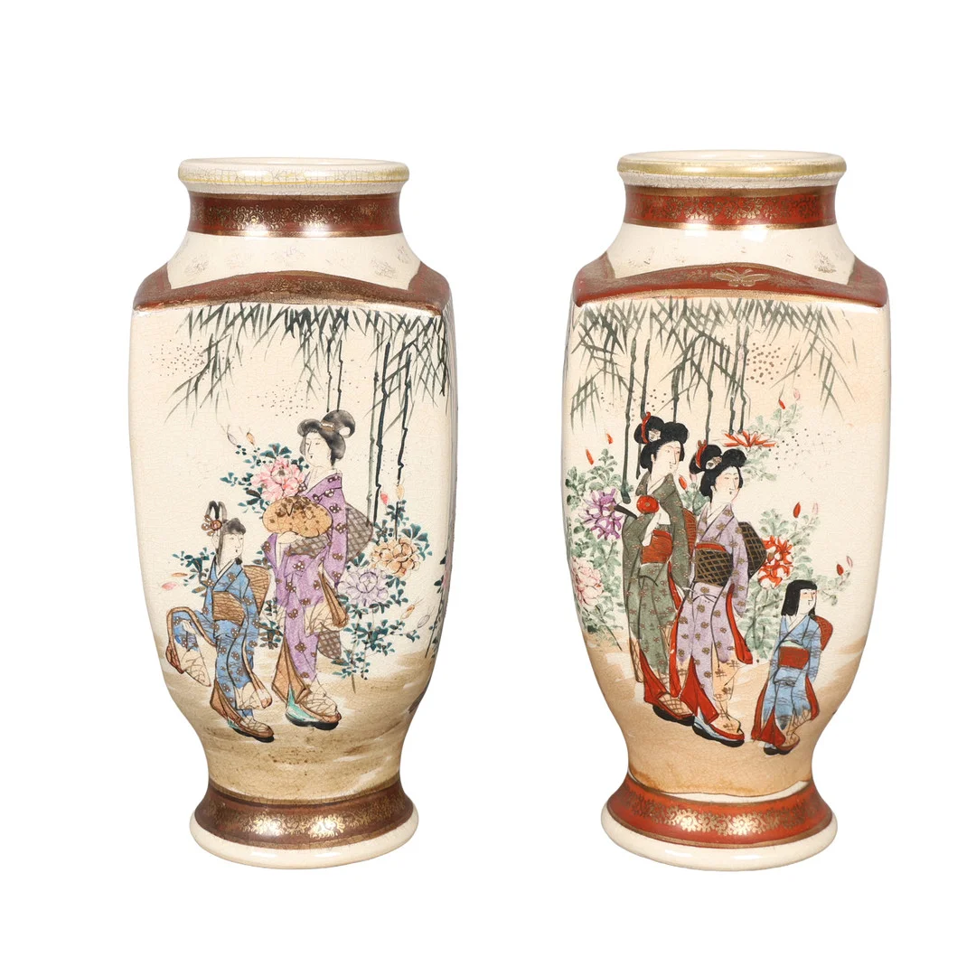 A PAIR OF JAPANESE MEIJI PERIOD SATSUMA PORCELAIN VASES BY KINKOZAN (2). — Ceramics & Porcelain — Bishop & Miller