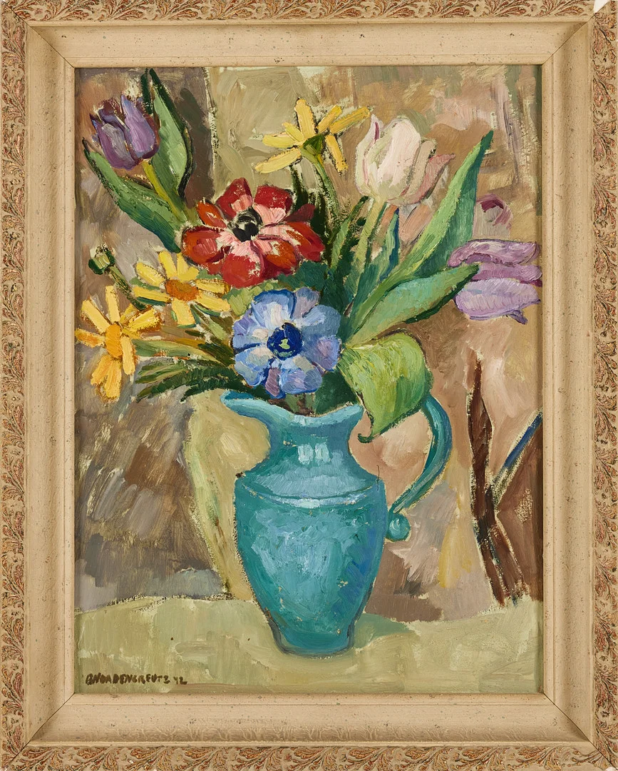BRITA NORDENCREUTZ. Blomsterstilleben, olja på pannå, signerad. — Paintings — Stockholms Auktionsverk Magasin 5