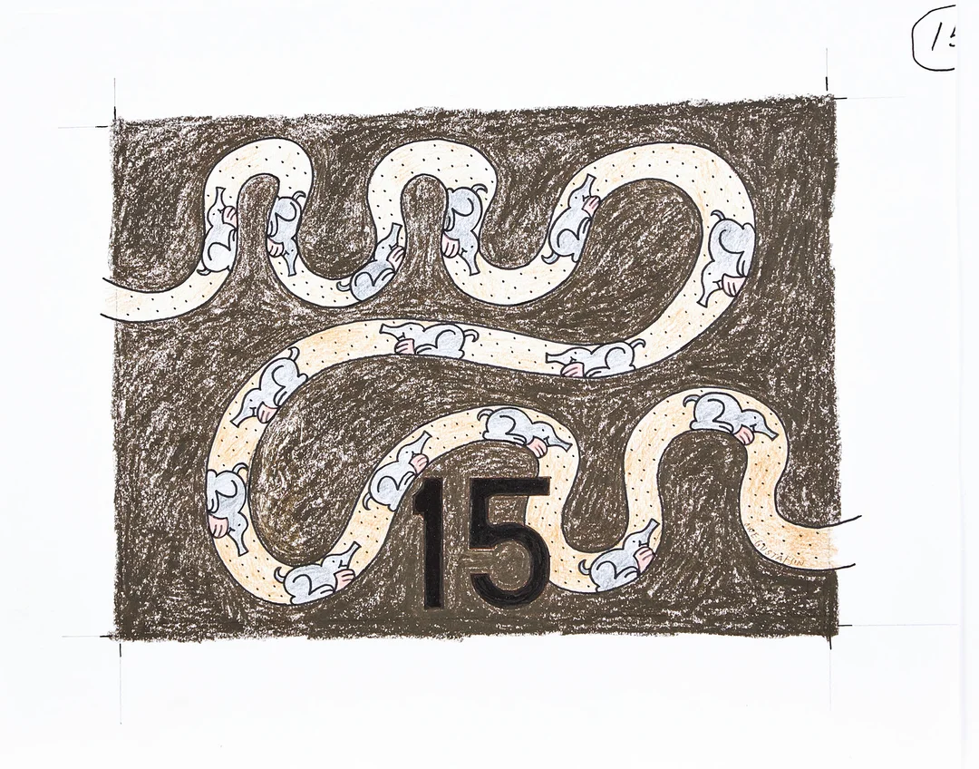 OWE GUSTAFSON. (Född 1940). bokillustration från Fem myror är fler än fyra elefanter sifferbok, signerad. — Drawings — Stockholms Auktionsverk Magasin 5