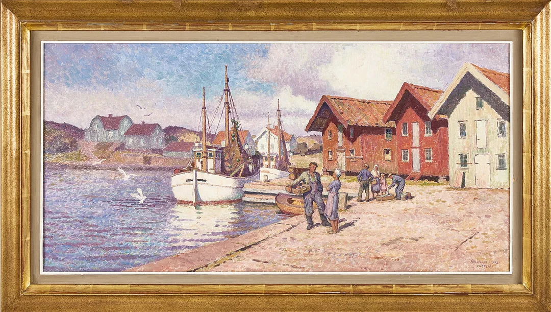 BERNHARD OSCARSSON. Mollösund, olja på duk, signerad och daterad 1962. — Paintings — Stockholms Auktionsverk Magasin 5