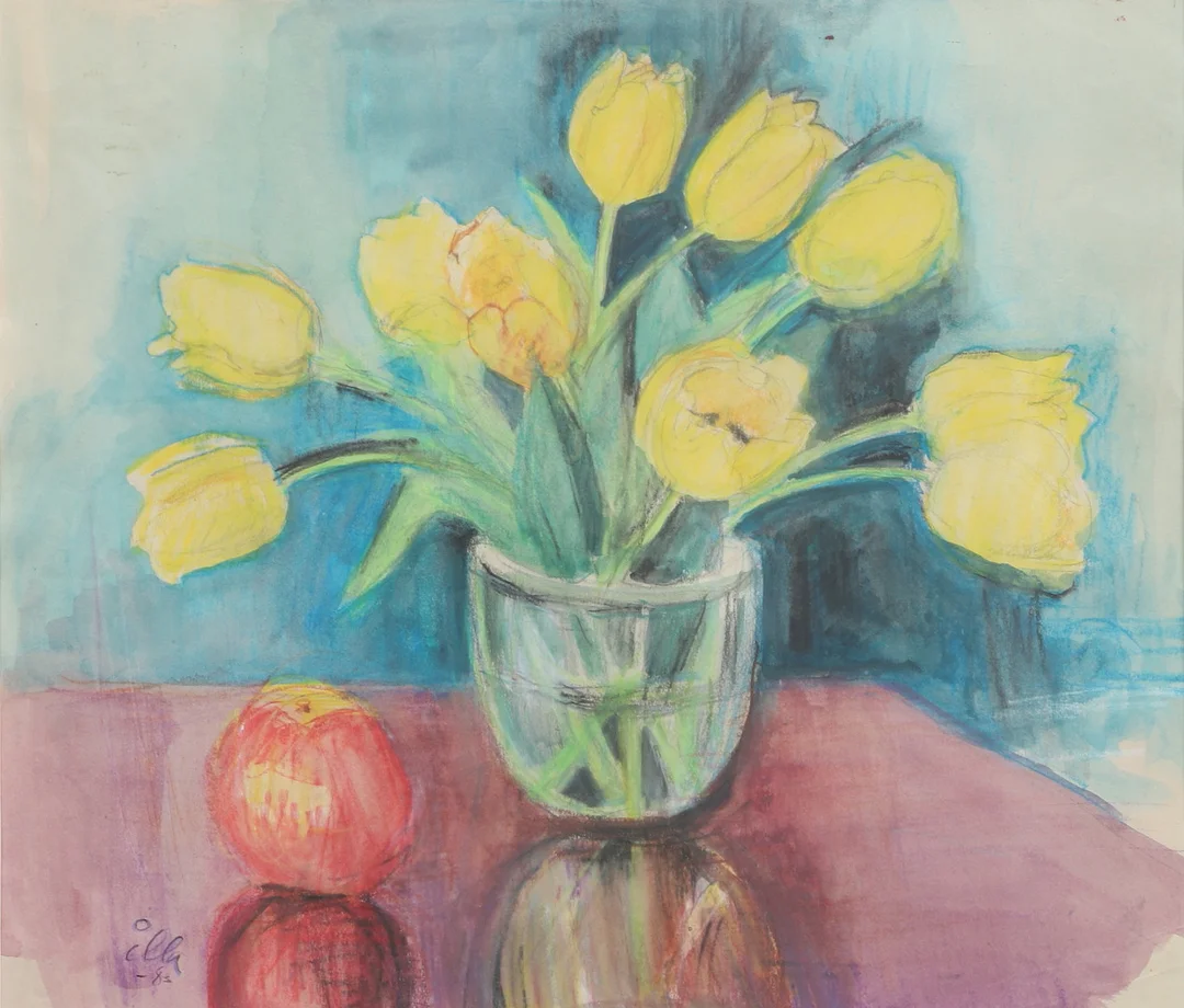 ILLA WINKELHORN. Blandteknik på papper, blomsterstilleben, signerad och daterad 83. — Paintings — Ekenbergs Auktioner