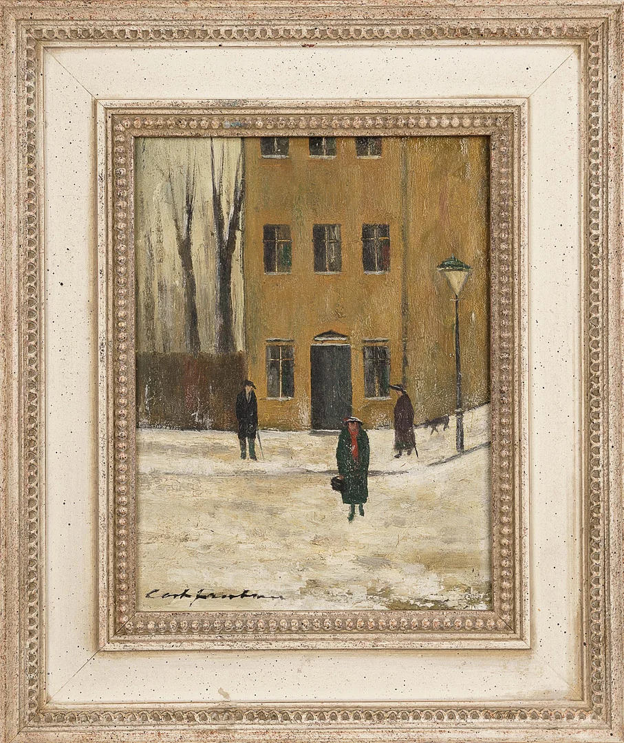 CORT JACOBSEN. Olja på pannå, Folklivscen, Signerad. — Paintings — Norrlands Auktionsverk