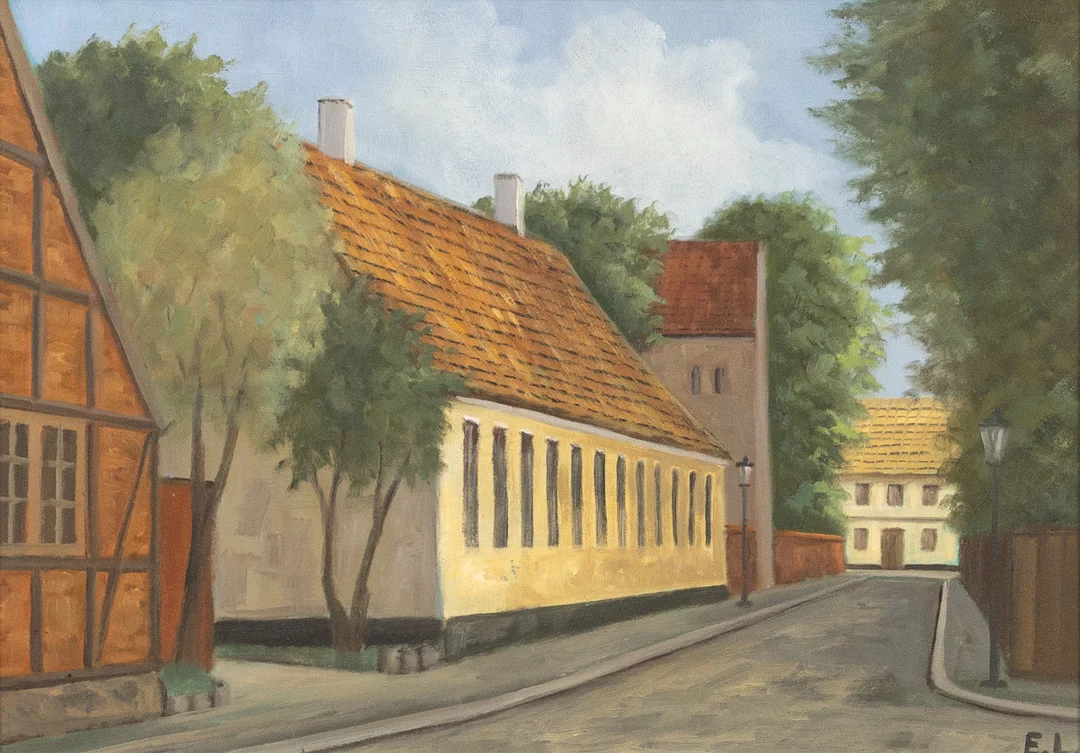 KARL-ERIK LUNDBERG "LEDDE". Olja på pannå, Lundamotiv, monogramsignerad E.L. — Paintings — Karljohan Auktioner