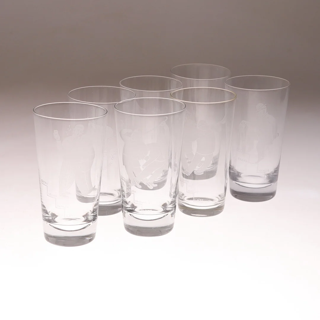 GROGGLAS, 7 (4+3) st, Kosta, 1900-talets mitt. — Utility glass — Gomér & Andersson Norrköping