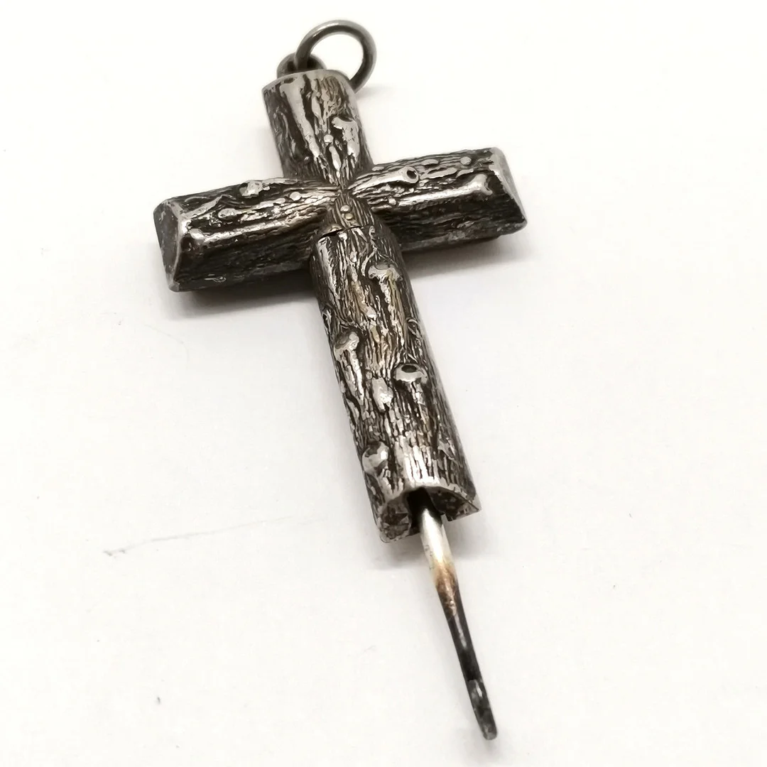 ANTIQUE CROSS PENDANT W/ RETRACTABLE BUTTON HOOK FUNCTION. — Brooches & Pendants — Acreman St Auctioneers & Valuers