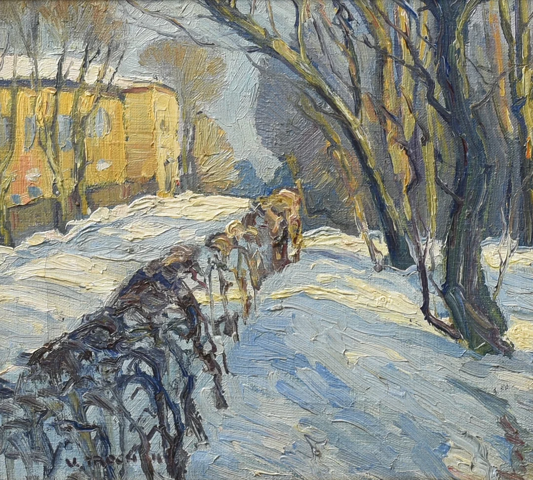 VERNER TROCH HANSEN. (1910-1986) Vinterlandskab, ekspressionistisk komposition. Danmark, 1929. — Paintings — Sørensen Auktioner