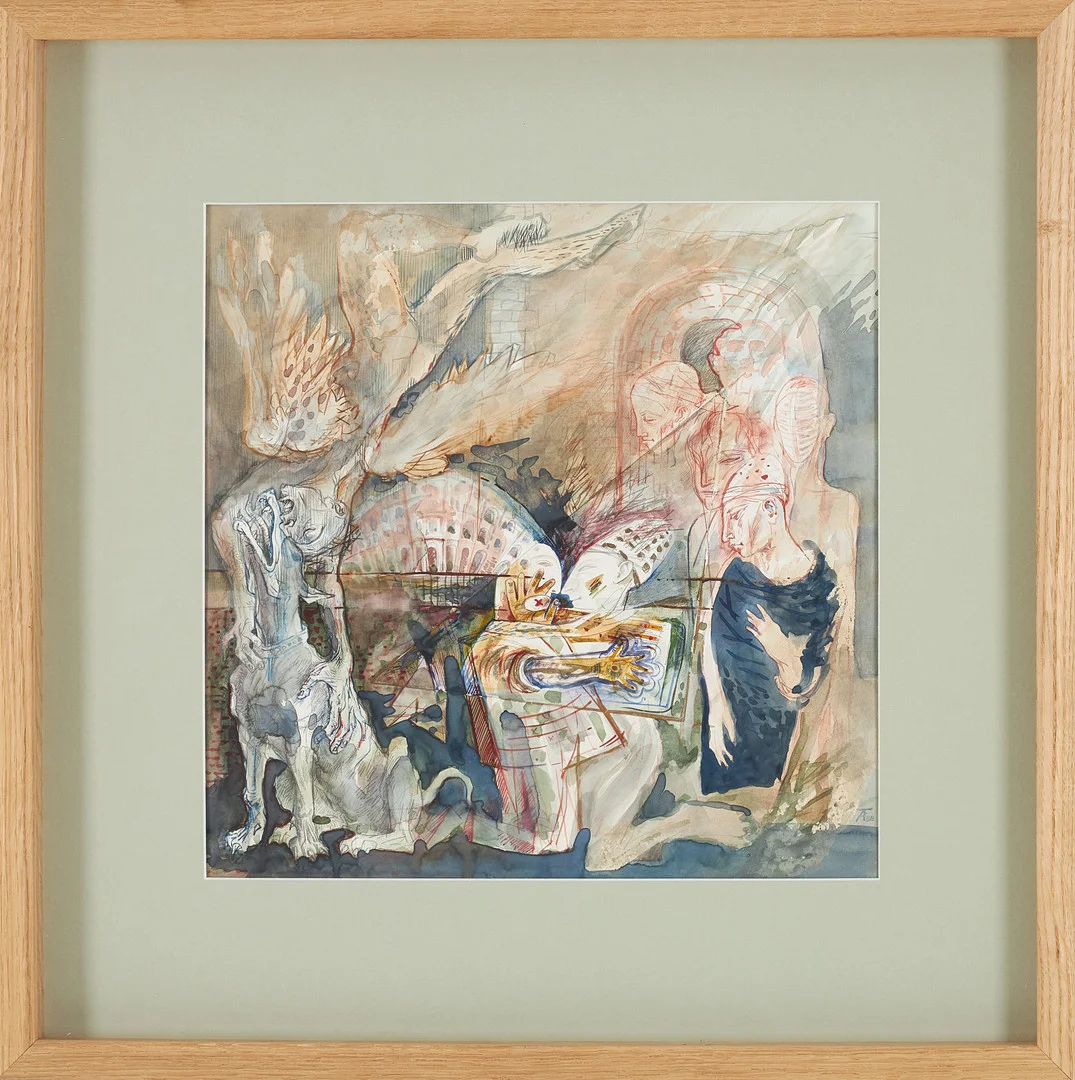 TRAIAN ALEXANDRU FILIP. Figurkomposition, akvarell blyerts, tusch, monogramsignerad. — Paintings — Stockholms Auktionsverk Sickla