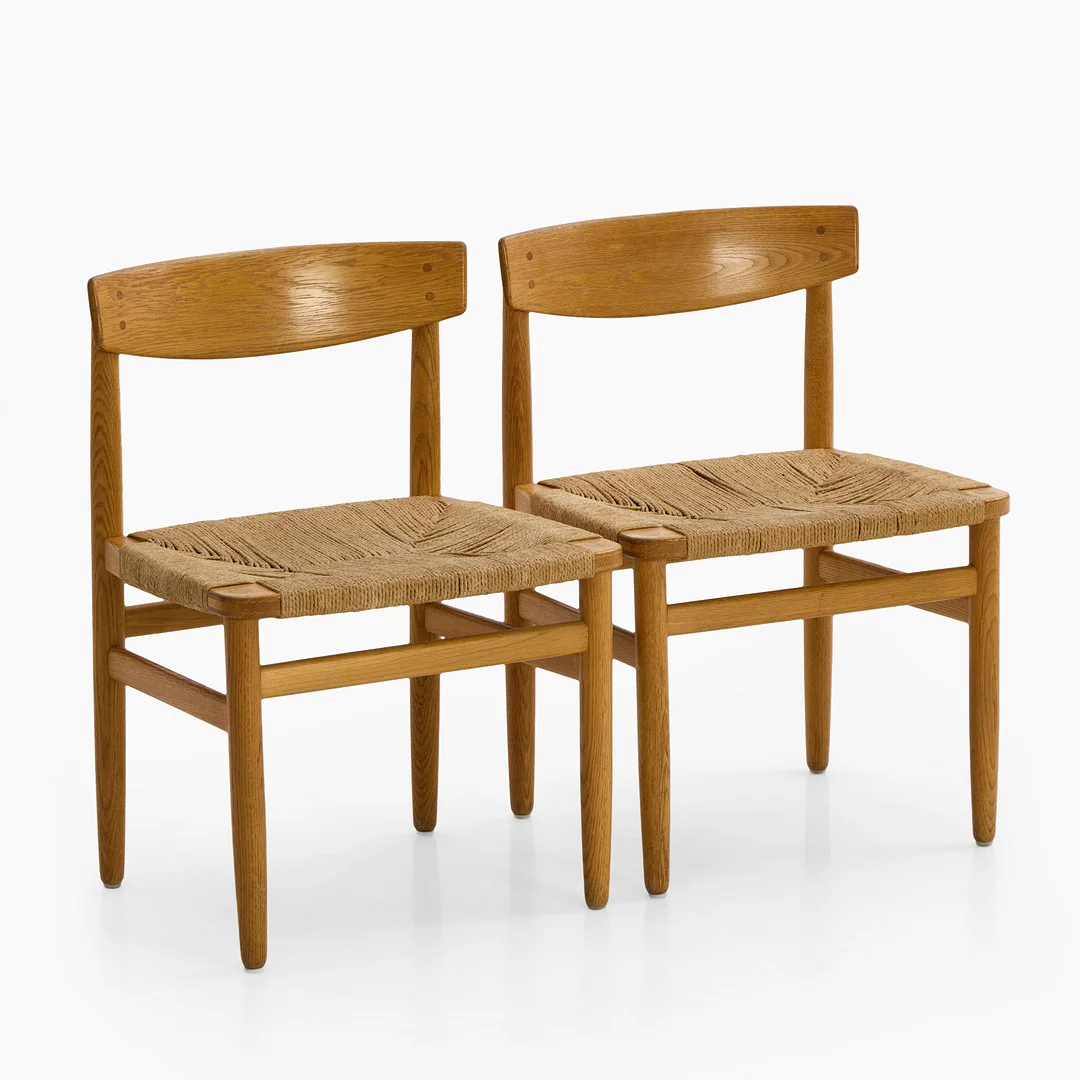 BØRGE MOGENSEN. 2 st stolar, "Öresund", etikettmärkt, Karl Andersson, stomme i ek, flätad sits. — Armchairs & Chairs — Crafoord Auktioner Stockholm