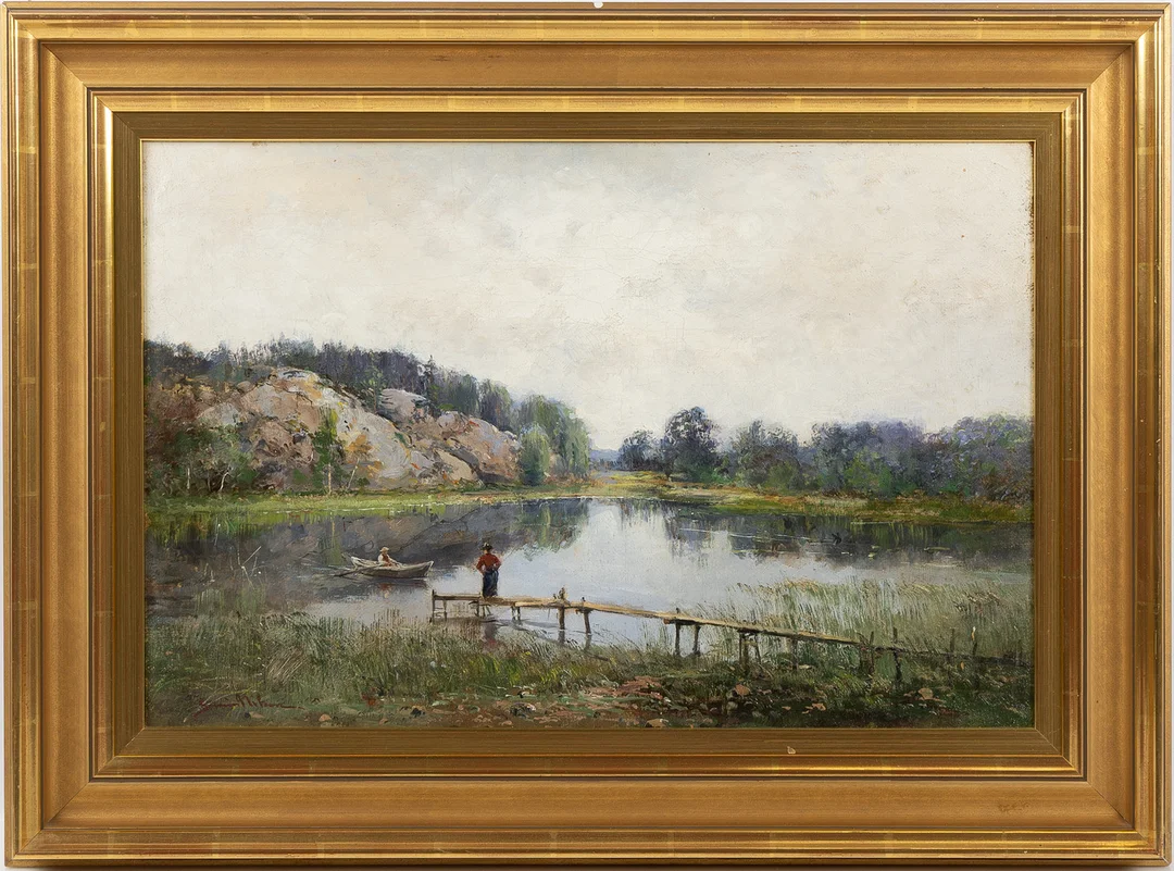 SEVERIN NILSON. Landskap med insjö, olja på duk. — Paintings — Stockholms Auktionsverk Helsingborg