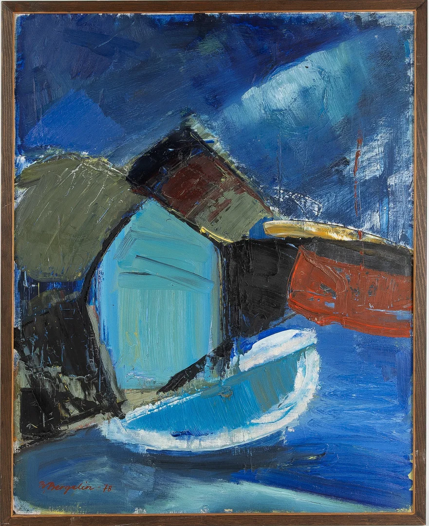 OIDENTIFIERAD KONSTNÄR. Olja på pannå, signerad B Bergelin -78. — Paintings — Stockholms Auktionsverk Helsingborg