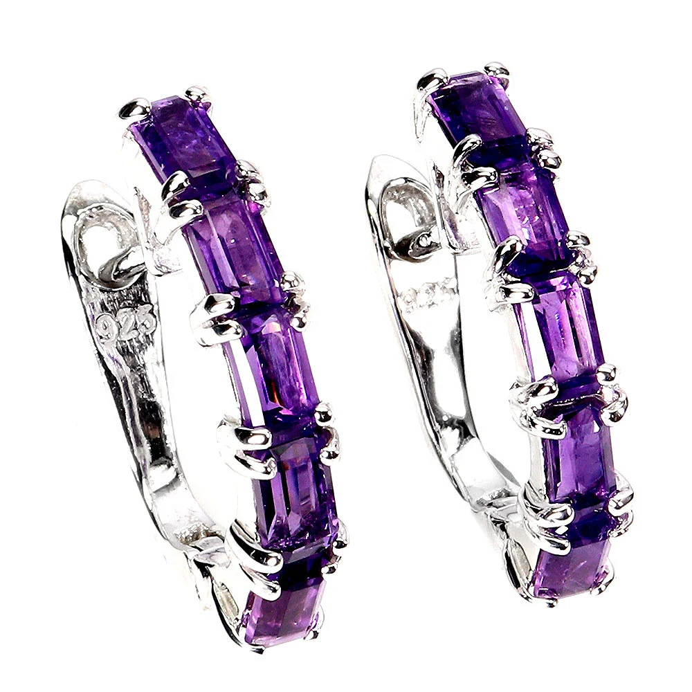 AMETHYST SILVER HOOP EARRINGS. — Earrings — Chalkwell Auctions