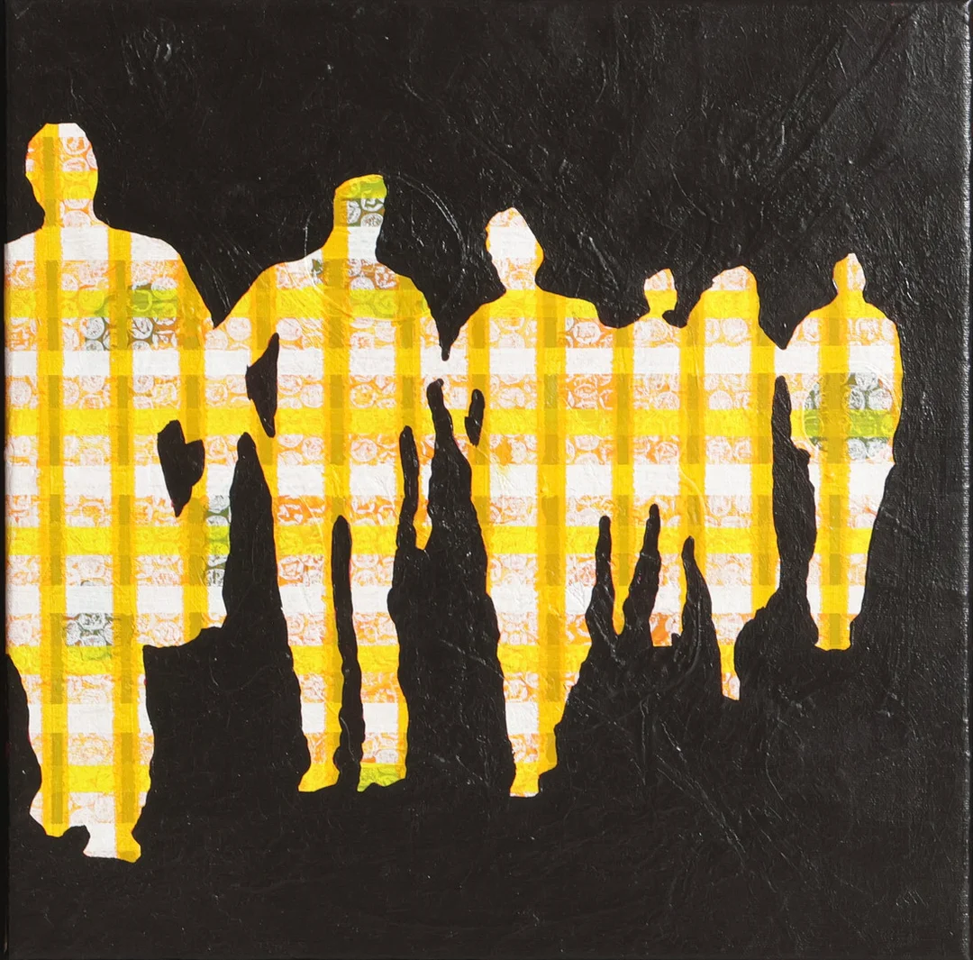 GREGERS ALBRECHTSEN (F. 1976). Komposition med gående personer. Olie på lærred. Usigneret. — Paintings — Woxholt Auktionshus